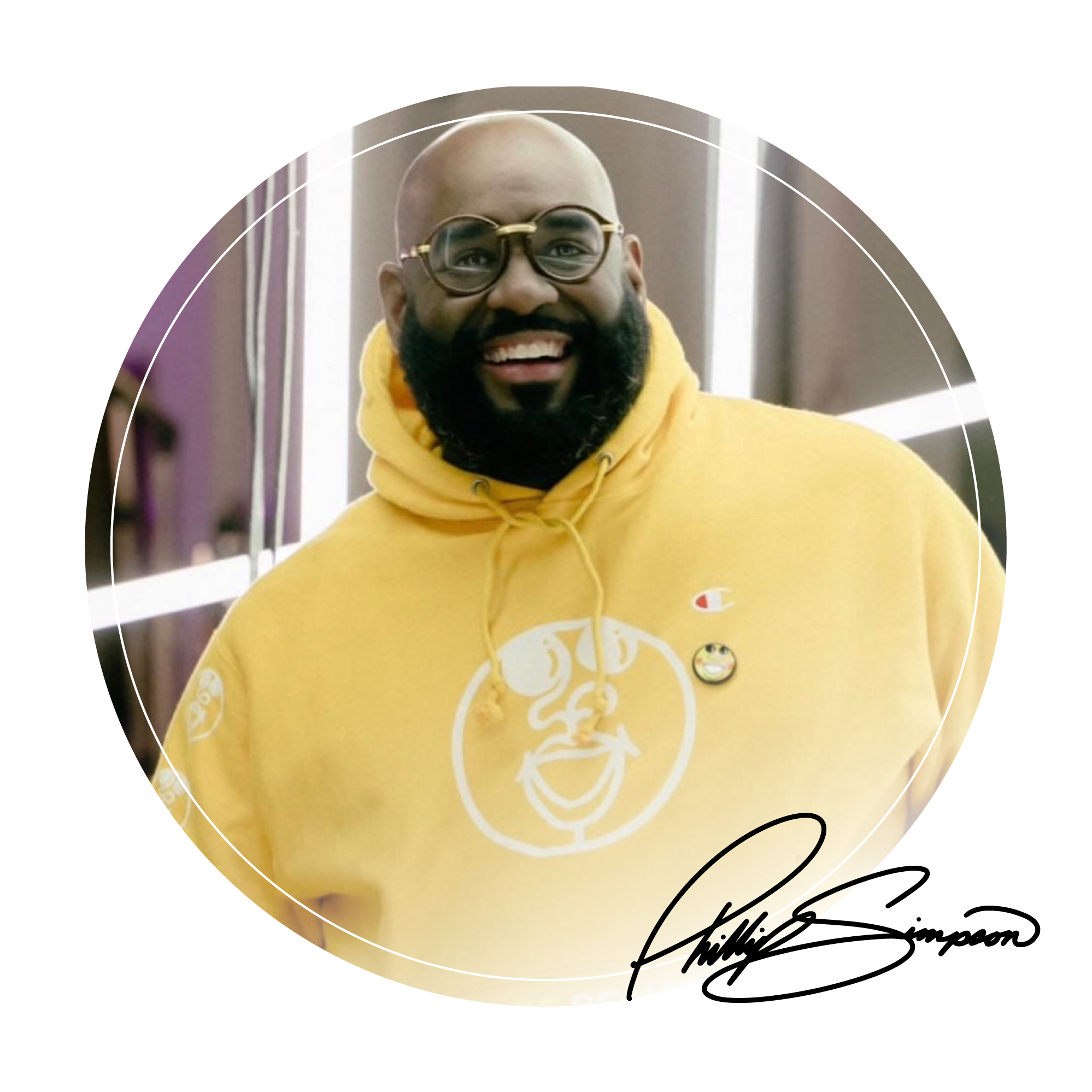 headshot and signature of local artist